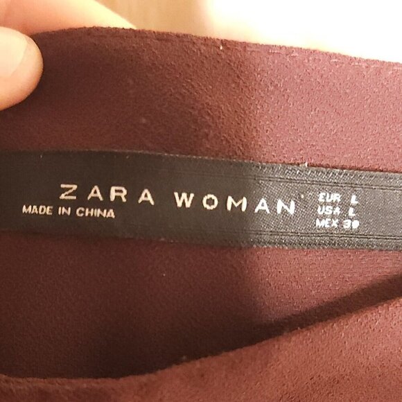 Zara Maroon Red Wide Leg Side Zip Cropped Pants Large - Picture 7 of 7